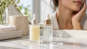 Azelaic acid vs niacinamide skincare serums shown side by side