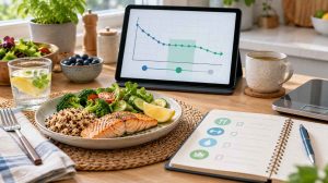 Diet break for weight loss with balanced maintenance meal and weight trend chart